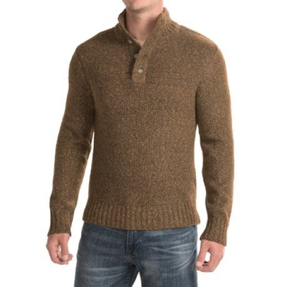Royal Robbins Men's Sequoia Button Henley Mock Neck Sweater in Brown L
